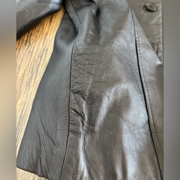 J.G. Hook Black Leather Jacket Womens Lg Button Front Purple Lined Classic Chic - Picture 14 of 15